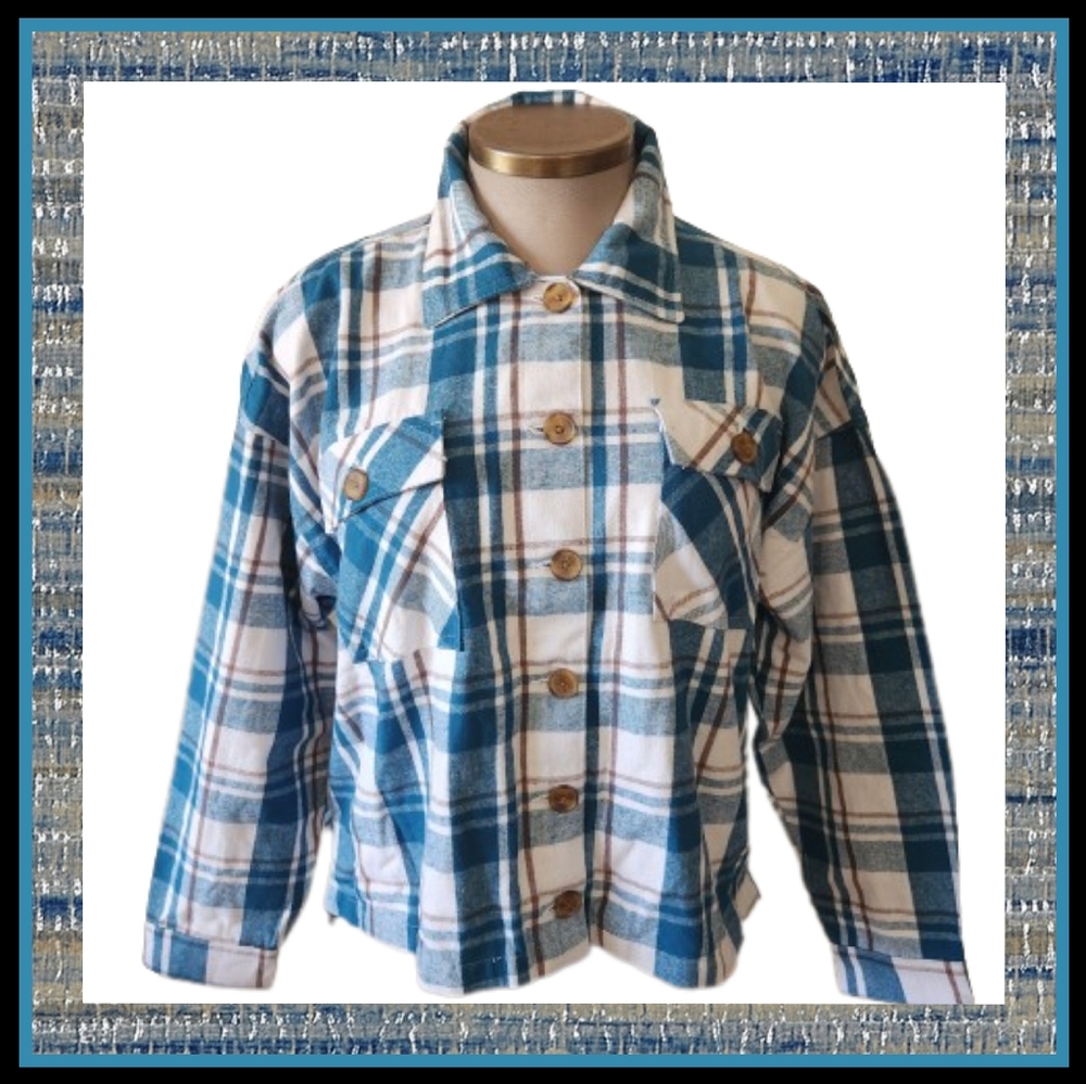 100% COTTON ☆ PLAID  FLANNEL ☆ SHACKET ☆ 2x ☆ NWT